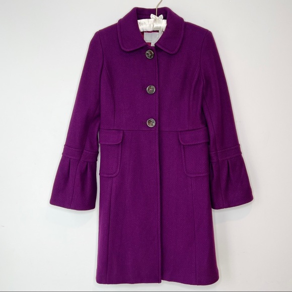 Old Navy purple Peter Pan collar wool blend winter trench coat bell slee… - Picture 1 of 10